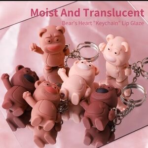 Bear Keychain Lip Glaze Charm - Pink & Brown Cute Bear #1